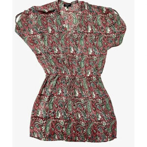 Tolani 100% Silk Dress Small Colorful Paisley Floral Drawstring Waist Mini